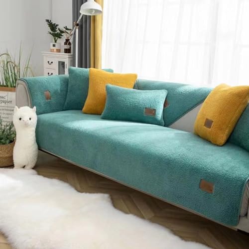 Gluhbirnen Sofabezug Samt, Sofaschoner rutschfest, Couch Überzug, 1 2 3 4 Sitzer, Couch Decken Schoner, Sofa Überzug l Form, Bohnengrün, 110 * 110CM von Gluhbirnen