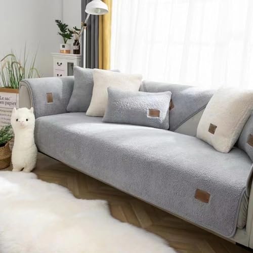 Gluhbirnen Sofabezug Samt, Sofaschoner rutschfest, Couch Überzug, 1 2 3 4 Sitzer, Couch Decken Schoner, Sofa Überzug l Form, Hellgrau, 70 * 150CM von Gluhbirnen