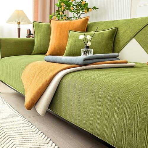 Gluhbirnen Sofadecke, Sofaschoner Sitzfläche, Sofadecken für Sitzfläche, Sofadecken für Sitzfläche rutschfest, Fischgrätenstruktur, Hund Katze Sofa Überwurf Sofaschutz, Matcha Grün A, 110 * 160CM von Gluhbirnen