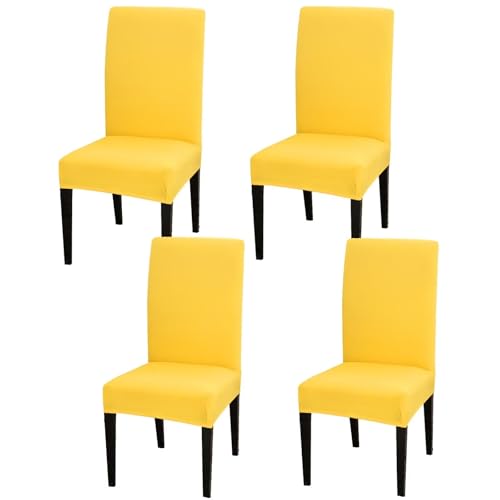 Gluhbirnen Stuhlhussen 4er Set, Stretch Abnehmbare Waschbar Stuhlbezug, Hussen für Stühle, Stuhlbezug Sitzfläche, Geeignet für Hotels, Bankette, Restaurants, Familien, Bonbongelb von Gluhbirnen
