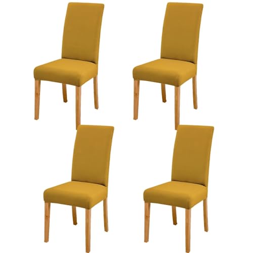 Gluhbirnen Stuhlhussen 4er Set, Stretch Abnehmbare Waschbar Stuhlbezug, Hussen für Stühle, Stuhlbezug Sitzfläche, Geeignet für Hotels, Bankette, Restaurants, Familien, Kurkuma von Gluhbirnen