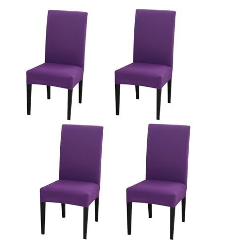Gluhbirnen Stuhlhussen 4er Set, Stretch Abnehmbare Waschbar Stuhlbezug, Hussen für Stühle, Stuhlbezug Sitzfläche, Geeignet für Hotels, Bankette, Restaurants, Familien, Lila von Gluhbirnen