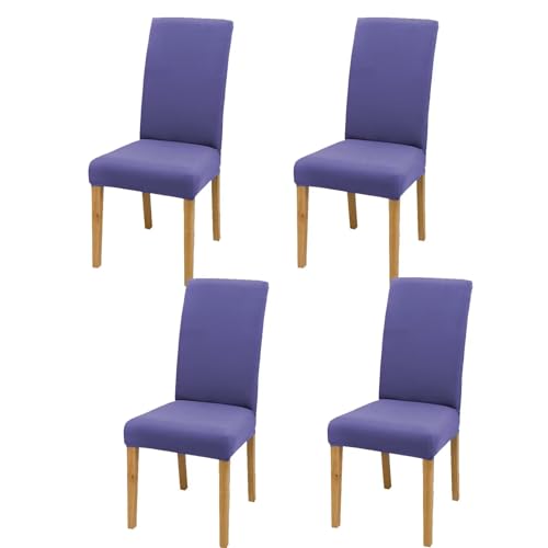 Gluhbirnen Stuhlhussen 4er Set, Stretch Abnehmbare Waschbar Stuhlbezug, Hussen für Stühle, Stuhlbezug Sitzfläche, Geeignet für Hotels, Bankette, Restaurants, Familien, Tiefviolett von Gluhbirnen