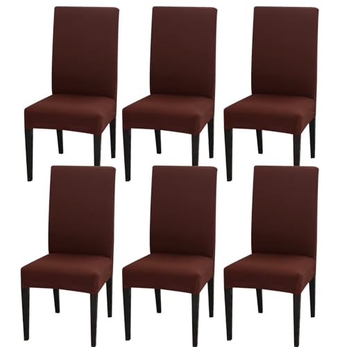 Gluhbirnen Stuhlhussen 6er Set, Stretch Abnehmbare Waschbar Stuhlbezug, Hussen für Stühle, Stuhlbezug Sitzfläche, Geeignet für Hotels, Bankette, Restaurants, Familien, Hellbraun von Gluhbirnen