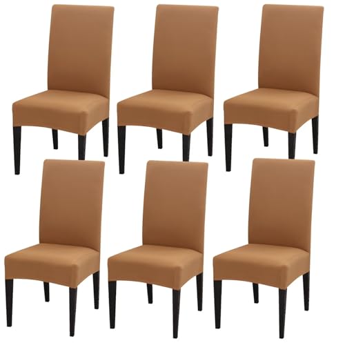 Gluhbirnen Stuhlhussen 6er Set, Stretch Abnehmbare Waschbar Stuhlbezug, Hussen für Stühle, Stuhlbezug Sitzfläche, Geeignet für Hotels, Bankette, Restaurants, Familien, Kamel von Gluhbirnen