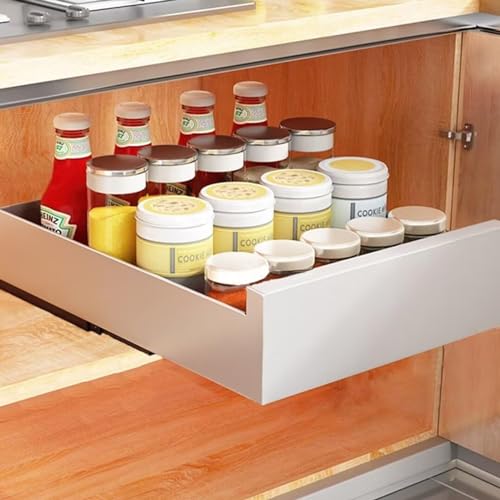 Gluhbirnen Teleskopschublade, Ausziehbarer Schrank Organizer, Ausziehbare Schublade Küche, Schubladeneinsätze für Küchenschrank, Schrank Schubladen Ausziehbar, Weiß, 35 * 43 * 9CM von Gluhbirnen