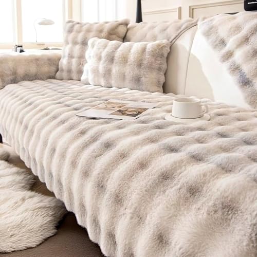 Gluhbirnen Weiche Plüsch Sofabezug, Couch überzug, Sofadecken für Sitzfläche, rutschfeste Sofa überzug 1 2 3 4 Sitzer, Flauschiger Kunstpelz Sofa Sitzkissenbezug, Beigegrau, 110 * 210CM von Gluhbirnen
