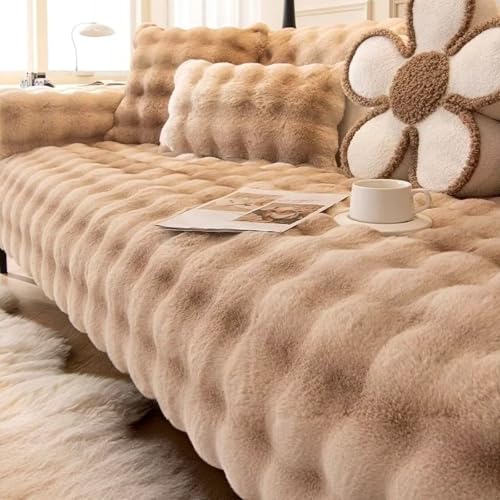 Gluhbirnen Weiche Plüsch Sofabezug, Couch überzug, Sofadecken für Sitzfläche, rutschfeste Sofa überzug 1 2 3 4 Sitzer, Flauschiger Kunstpelz Sofa Sitzkissenbezug, Braun, 110 * 110CM von Gluhbirnen