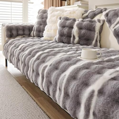 Gluhbirnen Weiche Plüsch Sofabezug, Couch überzug, Sofadecken für Sitzfläche, rutschfeste Sofa überzug 1 2 3 4 Sitzer, Flauschiger Kunstpelz Sofa Sitzkissenbezug, Hellgrau C, 110 * 210CM von Gluhbirnen