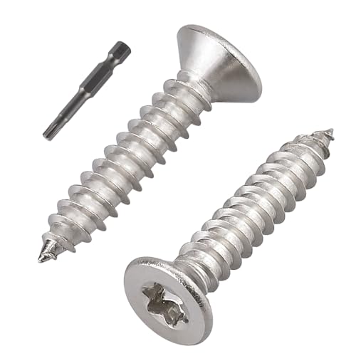 Glvaner 100 Stück #6 x 1-1/4 Zoll Torx-Flachkopf-Holzschrauben, selbstschneidende Holzschrauben, 304 Edelstahl 18/8, für den Innen- und Außenbereich, inklusive Torx-Bit von Glvaner