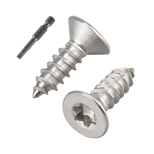 Glvaner 200 Stück # 4 x 6,35 mm Torx-Flachkopf-Holzschrauben, selbstschneidende Holzschrauben, 304 Edelstahl 18/8, für den Innen- und Außenbereich, inklusive Torx-Bit Glvaner 200 Stück # 4 x 6,35 mm Torx-Flachkopf-Holzschrauben, selbstschneidende Holzschrauben, 304 Edelstahl 18/8, für den Innen- und Außenbereich, inklusive Torx-Bit von Glvaner