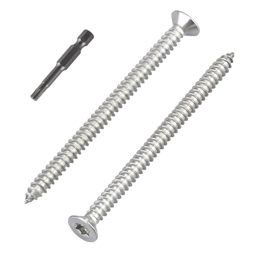 Glvaner 30 Stück #14 x 3 Torx Flachkopf selbstschneidende Holzschrauben, 304 Edelstahl 18/8, für den Innen- und Außenbereich, inklusive Torx-Bit von Glvaner
