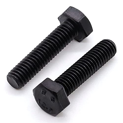 M12–1,75 x 25 mm schwarze Sechskantschraube, 12,9 Stahllegierung, schwarzes Oxid-Finish, Vollgewinde, Grobgewinde UNC, 8 Stück von Glvaner