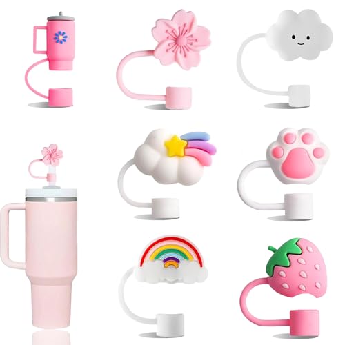 Glvomazty 7 Stück Strohhalm Abdeckung für Stanley Cup Zubehör 10mm Staubdichte Strohdeckel Silikon Wiederverwendbare Strohhalm Deckel Straw Cover Strohhalme Abdeckung Accessories von Glvomazty