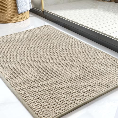 Glvomazty Chenille Badematte rutschfest, Saugfähige Badvorleger Badezimmerteppich Weich Badteppich Waschbar Duschvorleger für Badezimmer, 40 x 60 cm von Glvomazty