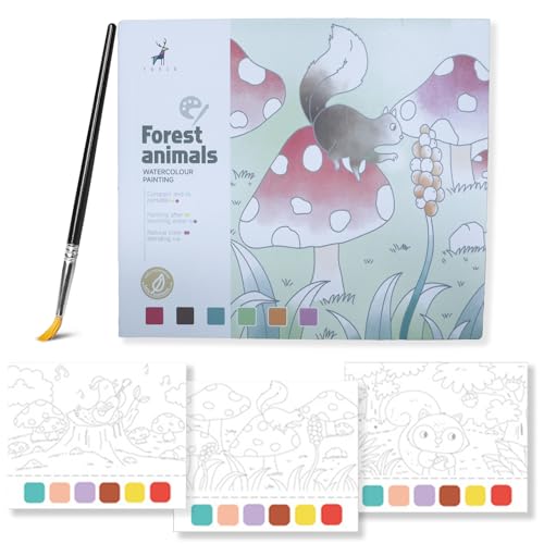 Glvomazty Malbuch mit Wasserfarben Kinder, 6 Farben & 20 Seiten Malbuchs - Wasserfarben Malbuchss - Kunsthandwerksgeschenk zum Zeichnen - Ideal für Zuhause, Schule, Reisen & Anfänger Aquarellmalerei von Glvomazty