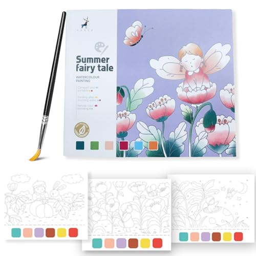 Glvomazty Malbuch mit Wasserfarben Kinder, 6 Farben & 20 Seiten Malbuchs - Wasserfarben Malbuchss - Kunsthandwerksgeschenk zum Zeichnen - Ideal für Zuhause, Schule, Reisen & Anfänger Aquarellmalerei von Glvomazty