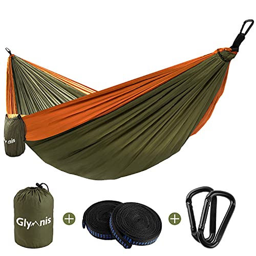 Glymnis Hängematte Ultraleicht Outdoor Reisehängematte Reise Hammock mit Aufhängeseilen und Stahlkarabinern Tragkraft bis 300 kg von Glymnis