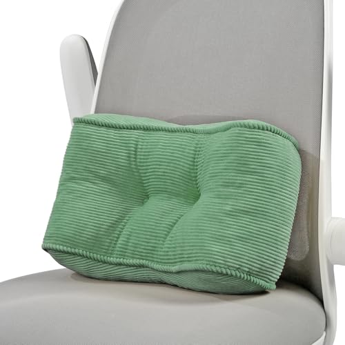Glyzia Lendenwirbelstützkissen für Arbeitszimmer, Schreibtischstuhl, hochdichtes Schaumstoff-Rückenstützkissen zur Schmerzlinderung im unteren Rücken, weich und stützend, Cord-Bürostuhlkissen, S, Grün von Glyzia