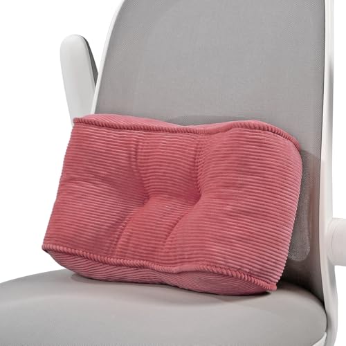 Glyzia Lendenwirbelstützkissen für Arbeitszimmer, Schreibtischstuhl, hochdichtes Schaumstoff-Rückenstützkissen zur Schmerzlinderung im unteren Rücken, weich und stützend, Cord-Bürostuhlkissen, S, Rosa von Glyzia