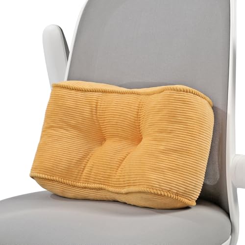 Glyzia Lendenwirbelstützkissen für Arbeitszimmer, Schreibtischstuhl, hochdichtes Schaumstoff-Rückenstützkissen zur Schmerzlinderung im unteren Rücken, weich und stützend, Cord-Bürostuhlkissen, S, Gelb von Glyzia