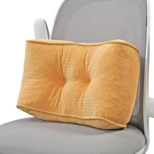 Glyzia Lendenwirbelstützkissen für Bürostühle, hochdichtes Schaumstoff-Rückenstützkissen zur Schmerzlinderung im unteren Rücken, weich und stützend, Cord-Schreibtischstuhlkissen, M, Gelb von Glyzia