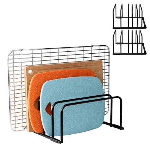 GmeDhc 2 Stück Schneidebrett Halter aus Metall, Schneidebrett Ständer mit 5 Schlitzec, Backblechhalter, Schneidebrett Organizer, für Teller Schneidebrett und Backgeschirrhalter von GmeDhc