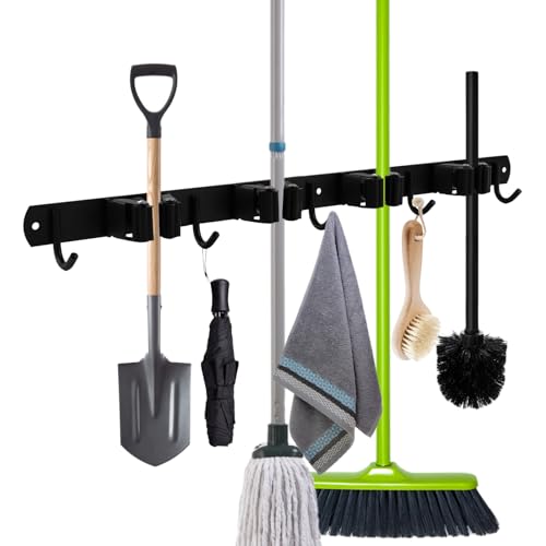 GmeDhc Besenhalterung Wand, Besenhalter aus Edelstahl, Besenhalterung mit 4 Halter und 5 Haken, Wandhalterung Besen mit Selbstklebend Ohne Bohren von GmeDhc