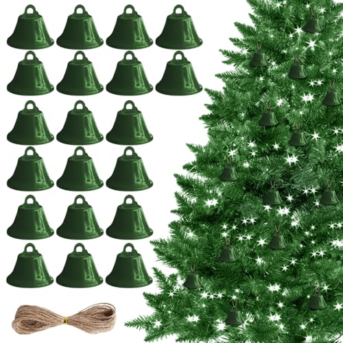 GmeDhc Glöckchen zum Basteln, 20 Stück Grüne Glöckchen mit 10m Juteschnur, Glocke zum Basteln, Weihnachtsglockendekorationen zum Basteln, Windspiele, Hundetraining von GmeDhc