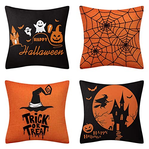 4er Set Dekorativ Kissenbezug Kissenhülle Weihnachten Kissenbezüge Kopfkissenbezug Quadrat Wurf Kissenbezüge Dekokissenbezug Zierkissenbezüge Dekokissen Sofakissen Leinen 55X55cm Halloween,Color5 von Gmeignl