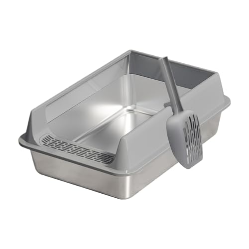 Edelstahl Katzentoilette – Halbgeschlossene Katzenbox – Spritzwassergeschütztes Katzenklo Mit Sandpedal – Tiefe Geruchsfreie Katzenlitterbox – Hygienisch Mit Schaufel Für Wohnung Auto Reisen von Gmokluytw