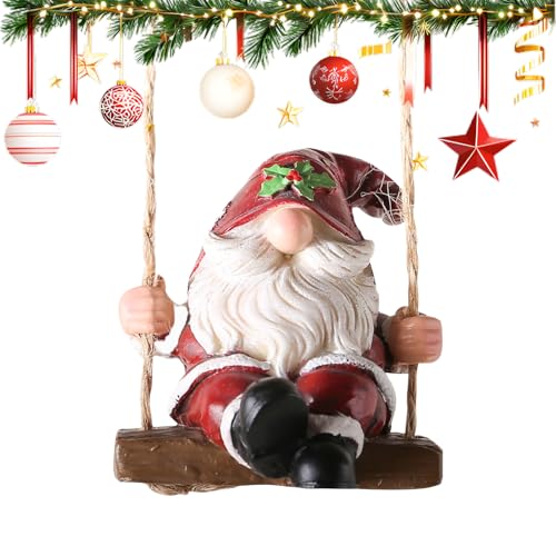 Gmokluytw Figuren Von Gartenzwergen | Dekorative Statuen Von Weihnachtszwergen Mit Schaukel | Skulptur Aus Kunstharz | Für Outdoor Indoor Rasen Balkon Fenster Hof Baum Hinterhof Innenhof Terrasse von Gmokluytw