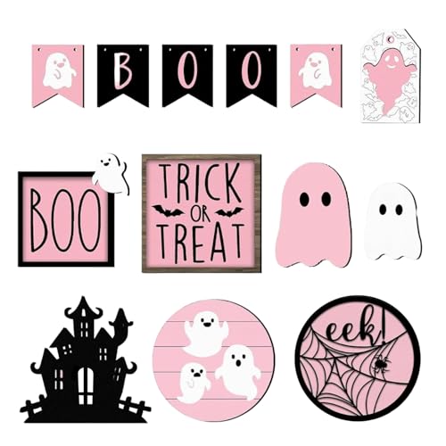 Gmokluytw Halloween Tablett Deko | 13 teilige Niedliche Halloween Deko - Gruselige Holz für Wohnzimmer Küche Bad Party Veranstaltung von Gmokluytw