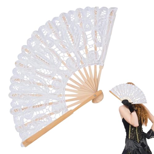 Gmokluytw Handfächer für Frauen, faltbar, Spitzenfächer,Handgehaltene Hochzeitsfächer - Dekorative Spitzenfächer mit Rippen für Auftritte, Tanz, Hochzeit, Kirche, Party und Geschenk von Gmokluytw