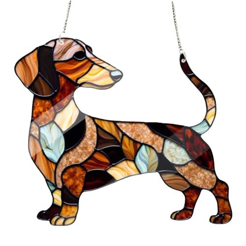 Gmokluytw Hunde-Sonnenfänger – Dackel-Gedenkstätte, Buntglas-Fensteraufhängung, Outdoor-Garten-Sonnenfänger, Dekoration für Hundeliebhaber, dekorativer für Zuhause/Terrasse von Gmokluytw