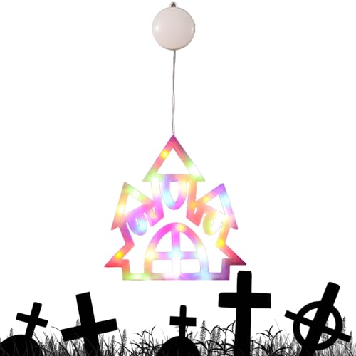 Halloween Fairy Lights - Luminöse Fensterdekorationen - Hängende LED -Acrylanhänger Für Gruselige Setup | Selbstklebende Türausstellung, PVC-Lichtdekoration, Innenwandakzente, Halloween-Beleuchtungsbe von Gmokluytw