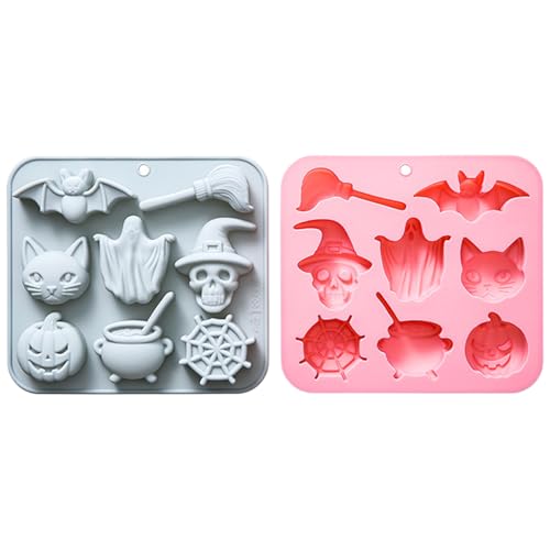 Halloween Silikonform Set – 2 Stück Lebensmittelecht Antihaft | Kuchen Schokolade Seifen Form | Katze Geist Schädel Kürbis Spinnennetz Motiv | Wiederverwendbares Back Party De von Gmokluytw