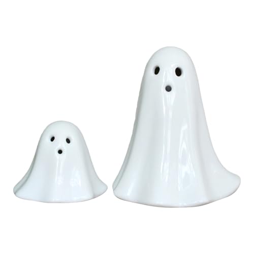 Haloween Ghost Statue - Keramische Dekorative Figur - LED Luminous Ghost Ornament Mit Batterien - Tisch, Wohnzimmer, Balkon, Innenhof, Buffet, Weiße, Erschreckende Atmosphäre, Los 2, Batterie Inklusi von Gmokluytw