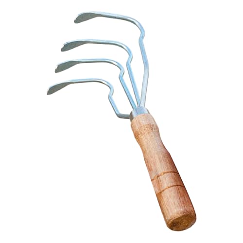 Handrechen – 4-Zinken Werkzeug Zum Muschelsuchen – -Sandrechen Mit Holzgriff – Vielseitiges Gartengerät Für Muscheln, , Landschaft, Teichsteine, Acker Oder Hof von Gmokluytw