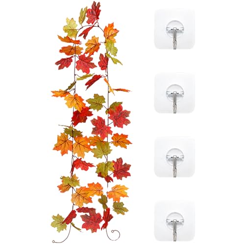 Künstliche Ahornblätter Garland - Herbsthängekrone - Wanddekoration für Weihnachten, Halloween, Hochzeit, Thanksgiving - realistisch, farbenfroh, 4 Haken enthalten von Gmokluytw