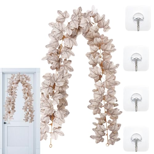 Künstliche Ahornblätter Garland - Herbsthängekrone - Wanddekoration für Weihnachten, Halloween, Hochzeit, Thanksgiving - realistisch, farbenfroh, 4 Haken enthalten von Gmokluytw