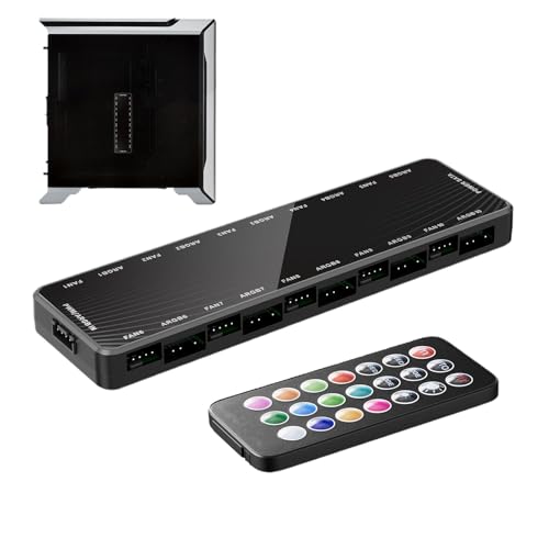 PWM Fan Temperature Controller - PC Fan Hub with ARGB Splitter, Integriert PWM Fans & RGB Lighting, Temperature Activated Fan Controller, Efficient Computer Cooling & Lighting Adapter, for P von Gmokluytw