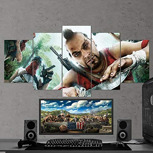 Gmoope Wandbild Leinwand Far Cry 3 Vaas Spiel 5 Teilig Bilder Wohnzimmer Wohnung Deko 5 Stück Kunstdruck Modern Wandbilder XXL Format Wanddekoration Design Wand Bild von Gmoope