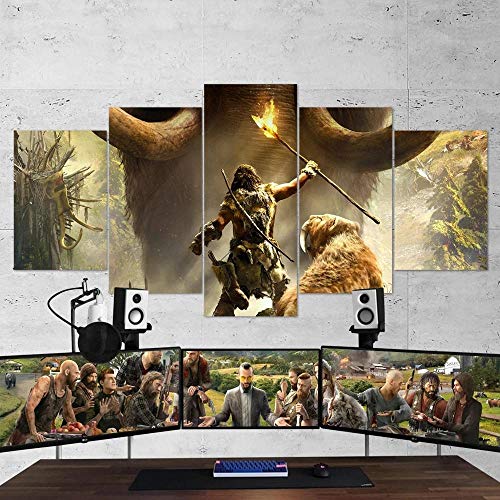 Gmoope Wandbild Leinwand Far Cry Primal-Spiel 5 Teilig Bilder Wohnzimmer Wohnung Deko 5 Stück Kunstdruck Modern Wandbilder XXL Format Wanddekoration Design Wand Bild von Gmoope
