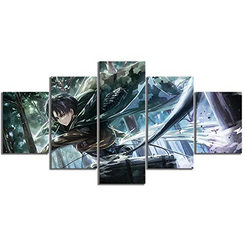 Prints on Canvas 5-teiliges Wandbild Leinwandbild Levi-Ackerman Attack On Titan Anime HD Druck 5 Panel Leinwand Bilder Poster Home Wall Decoration Artwork Mural Foto Kundenzuschlag Fracht von Gmoope