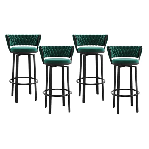 Gmpeccable Barhocker Hocker, 360° Samt Drehbar Barhocker 4er Set - Thekenhöhe Stühle mit gewebter Rückenlehne & Fußstütze, schwarze Metallbeine für Kücheninsel oder Café von Gmpeccable