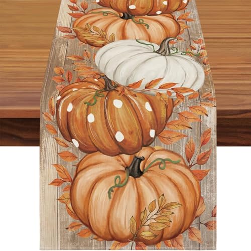 Gmphix 33 x 183cm Tischläufer Herbst, Orange Kürbisse Tischdecke Herbst, Erntedankfest Herbst Tischläufer, Tischdeko Herbst Tischdecke Party Dekoration für Hochzeit von Gmphix