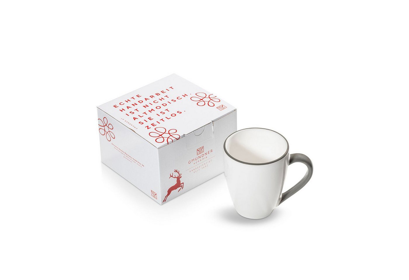 Gmundner Keramik Becher Gmundner Keramik Grauer Rand, Frühstücksbecher Max (0,3 L), Trinkbecher, Becher Gmundner Keramik Becher Gmundner Keramik Grauer Rand, Frühstücksbecher Max (0,3 L), Trinkbecher, Becher von Gmundner Keramik