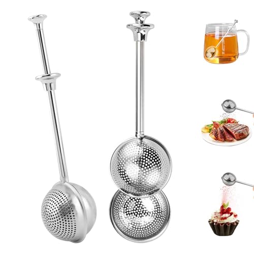 GmwyCzV 2 Stück Teesieb für Losen Tee, 304 Edelstahl Teesieb, Teaballs mit Teleskopgriff, Gewürze Mehlsieb Matcha Feinem Sieb, Multifunktional zum Teekochen, Backen und Sieben, Platzsparend von GmwyCzV