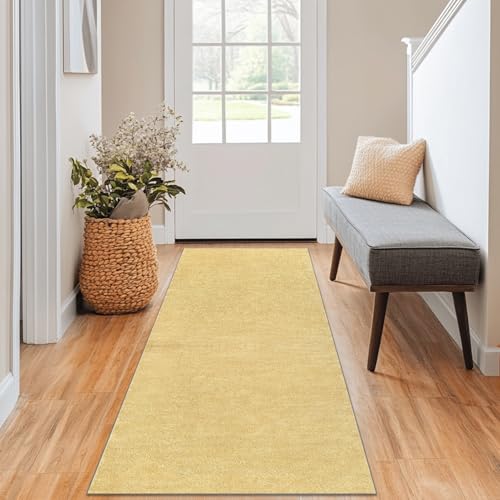 Teppich Läufer Flur Küche 60 x 300 cm rutschfest Waschbar Küchenläufer Teppichläufer Kurzflor Korridor Teppich Läufer Meterware Anpassbar Küchenteppich für Schlafzimmer Wäscherei Eingang Gelb von GmyoieqI